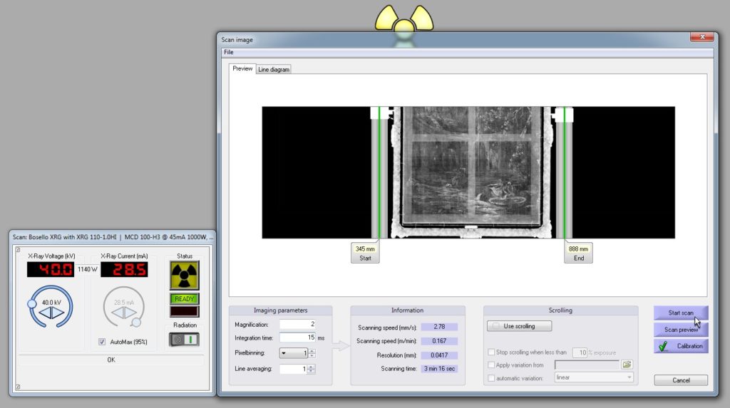 Screenshot Vorbereitung für den Röntgenscan eines Gemädes