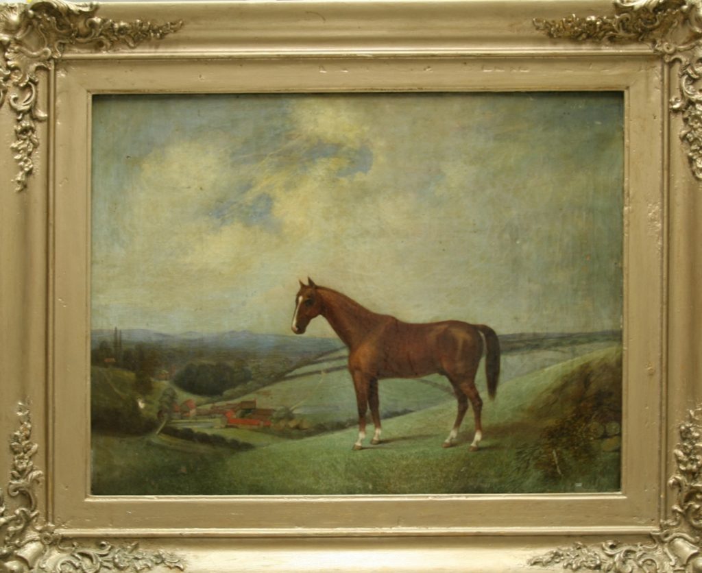 Painting by unknown artist: Horse in hilly landscape