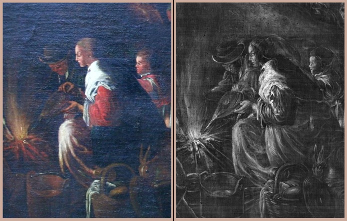 The radiograph (right) shows details that are no longer visible in the painting (left)